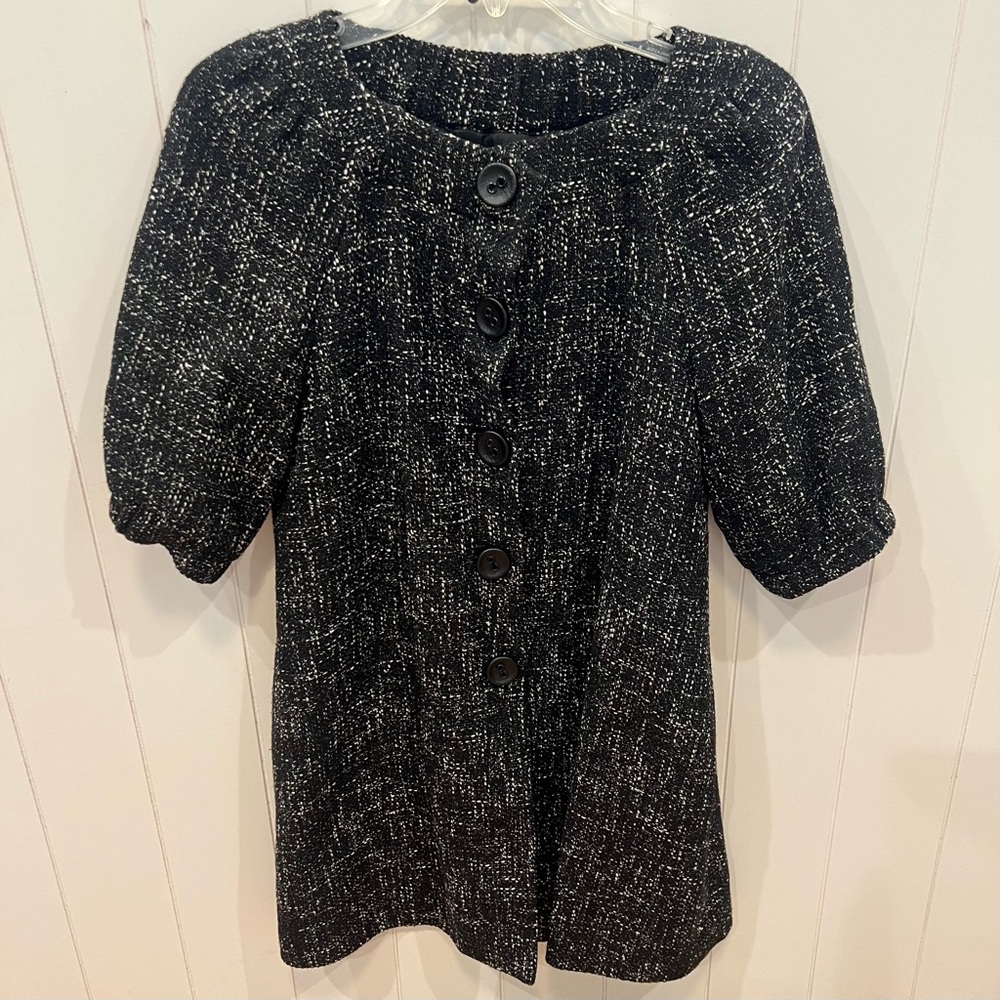 ELLIOTT LAUREN Womens Swing Coat Vintage 50s Style Black Tweed Button Up Size 4